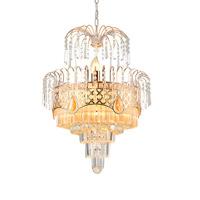 Mid-Century Curved Arm Hanging Chandelier 3 Heads Clear Crystal Draping Pendant Light Kit