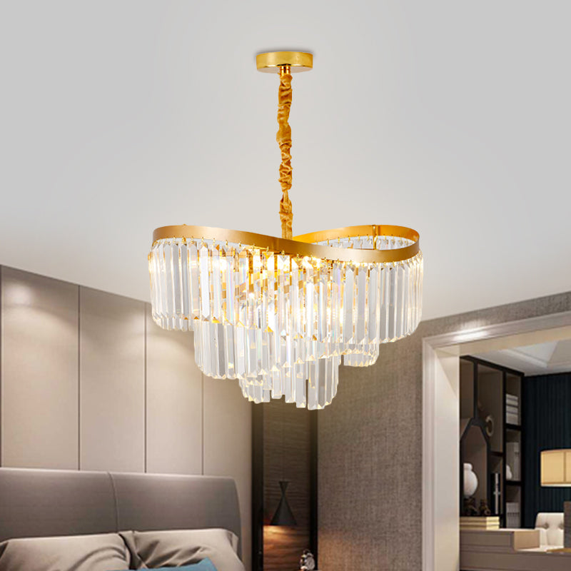 Spiral Clear Crystal Prisms Chandelier Light Contemporary 10/11 Bulbs Living Room Suspension Pendant, 21.5"/30" Wide