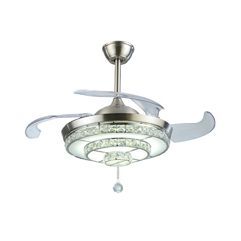 LED abgestufte runde Deckenventilator Leicht zeitgenössische Nickelkristalle 4-Blade Semi Flush Mount, 19 "breit