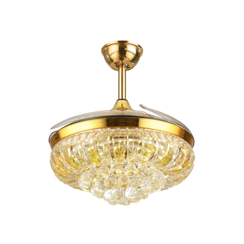 19 "breit LED Semi Flush Light Moderne kreisförmige klare Kristallblöcke Anhängerlüfterlampe in Gold