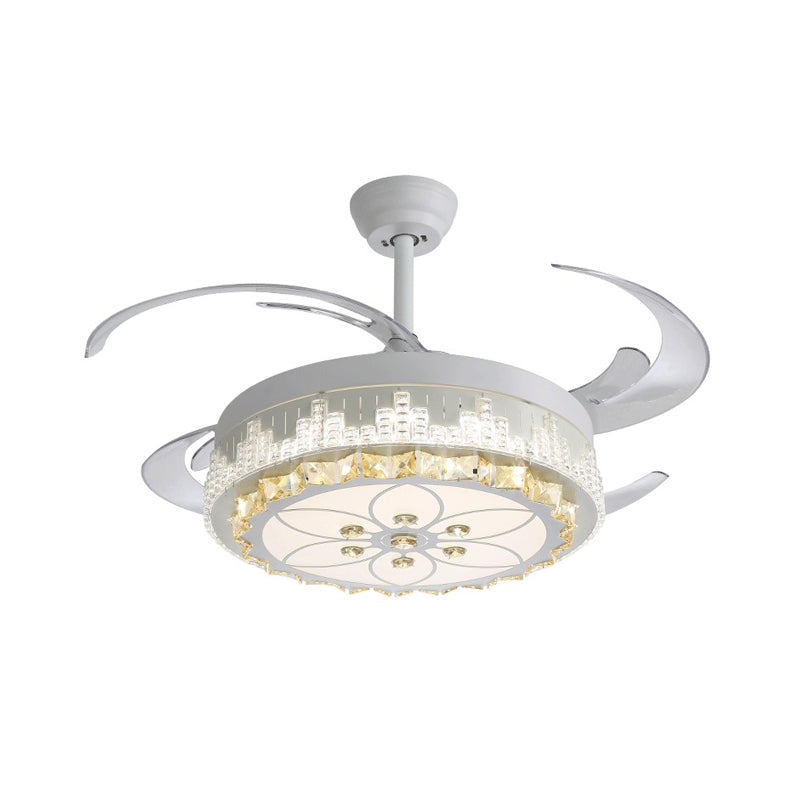 4 Blades LED Hanger Lamp Hedendaagse cirkelvormige Clear Clear Crystal Blocks Semi Flush Mount, 19 "breedte