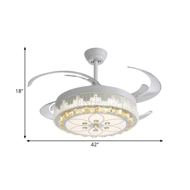 4 Blades LED Hanger Lamp Hedendaagse cirkelvormige Clear Clear Crystal Blocks Semi Flush Mount, 19 "breedte