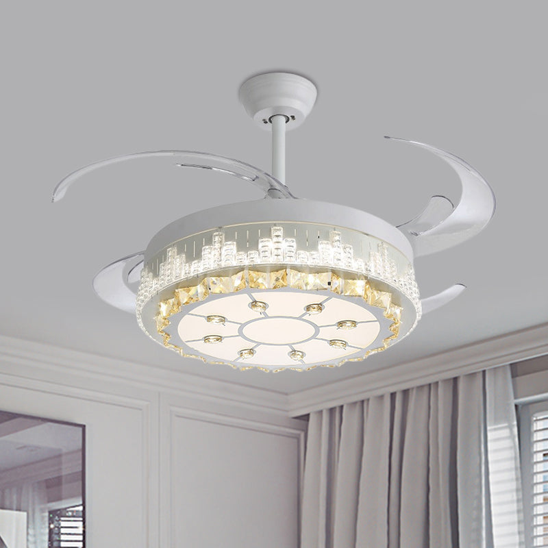 4 Blades LED Hanger Lamp Hedendaagse cirkelvormige Clear Clear Crystal Blocks Semi Flush Mount, 19 "breedte
