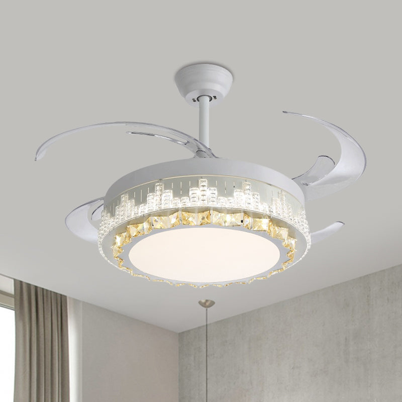 4 Blades LED Hanger Lamp Hedendaagse cirkelvormige Clear Clear Crystal Blocks Semi Flush Mount, 19 "breedte