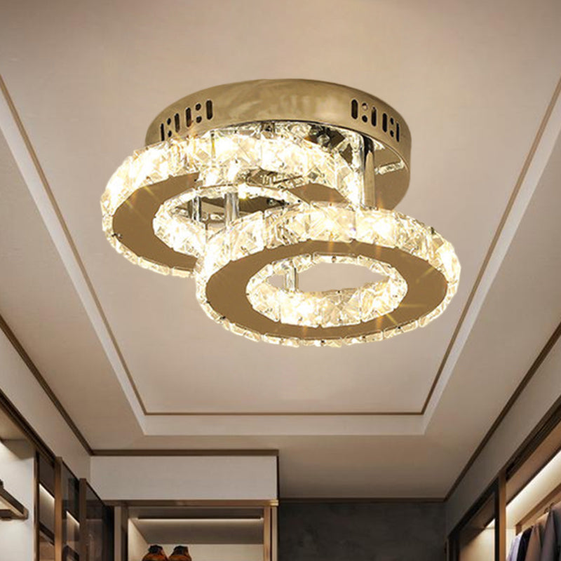 Round/Square/Semicircle Ceiling Mount Modern Clear Crystal Blocks LED Corridor Semi Light Fixture in Stainless-Steel