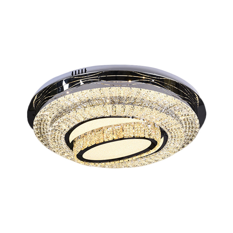 Circular Clear Crystal Blocks Flush Light Modern Great Room LED Ceiling Mount in Stainless-Steel