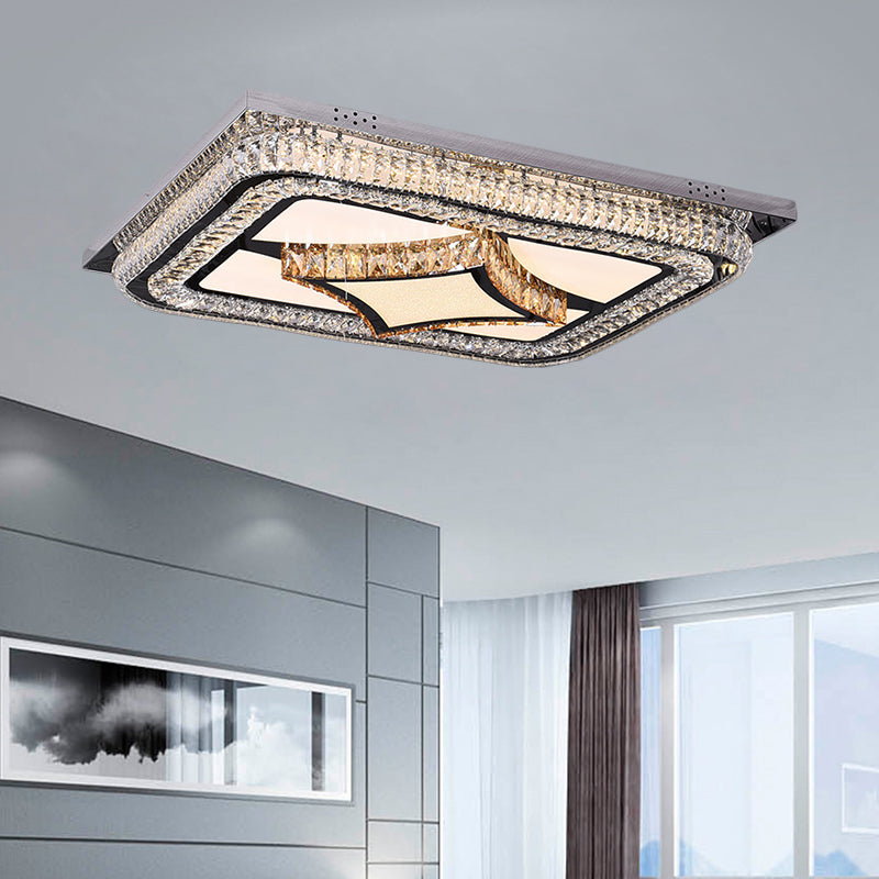 LED Rechthoekige Flushmount Verlichting Modern Roestvrij-staal Clear Cut Crystal Blocks Ceiling Fixture