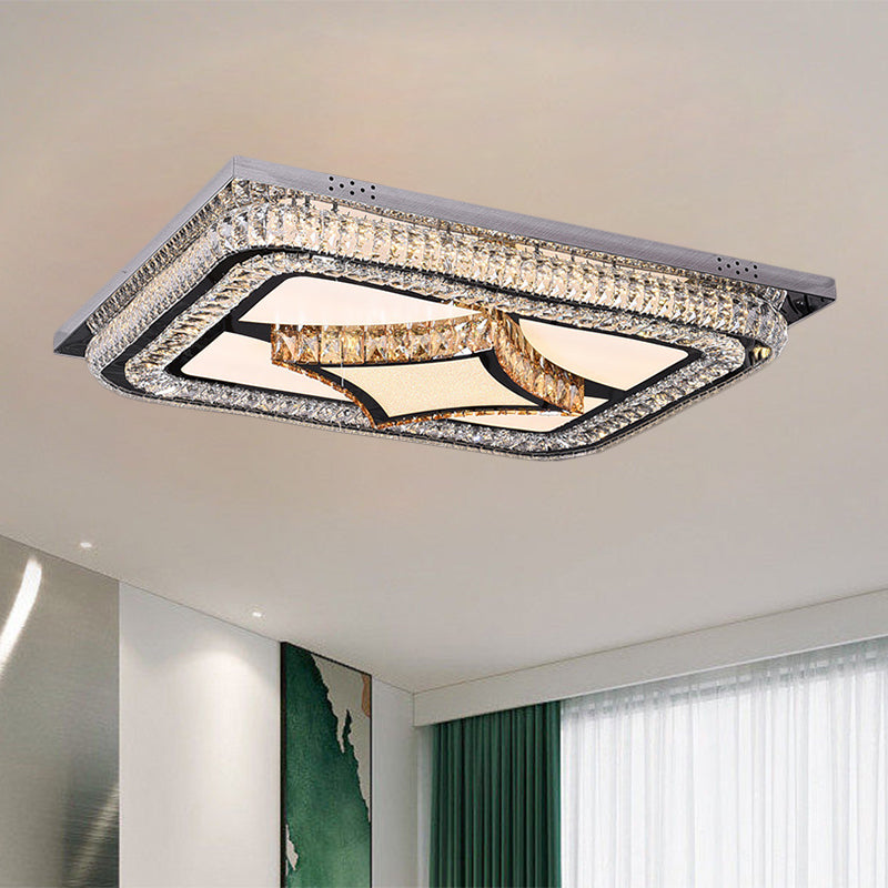 LED Rechthoekige Flushmount Verlichting Modern Roestvrij-staal Clear Cut Crystal Blocks Ceiling Fixture