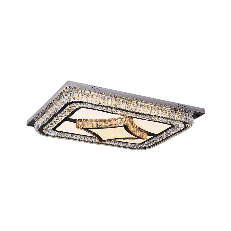 LED Rechthoekige Flushmount Verlichting Modern Roestvrij-staal Clear Cut Crystal Blocks Ceiling Fixture