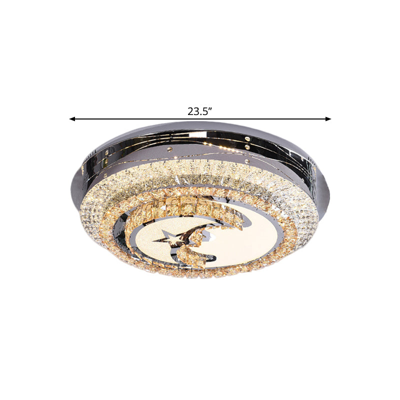 LED Round Flush Light Contemporary Stainless-Steel Crystals Flush Mounted Lamp with Half-Moon Design