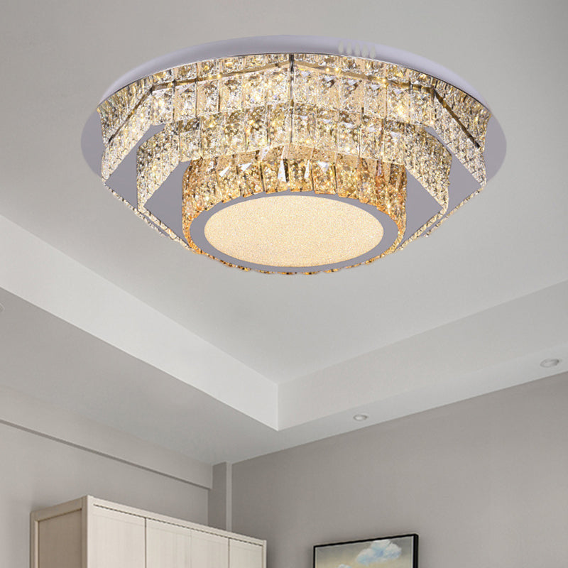 LED Round Ceiling Lamp Modern Stainless-Steel Rectangular-Cut Crystals Flushmount with Flower/Octagon/Oval Design