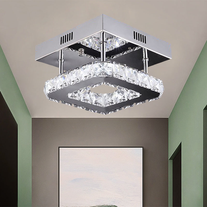 Lampada a soffitto quadrata a LED moderna oro in acciaio inossidabile blocchi cristallini sfaccettati semifulto in luce bianca/calda