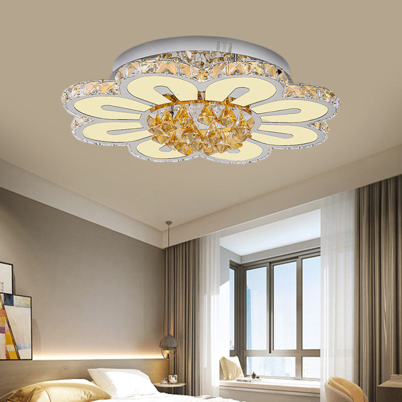 Amber Crystal Blocks White Finish Flushmount Peach Blossom LED Contemporary Lighting Fixture
