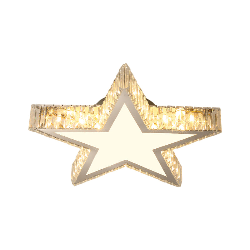 Star Bedroom Ceiling Lamp Contemporary Clear Rectangular-Cut Crystals Stainless-Steel LED Flush Mount Light