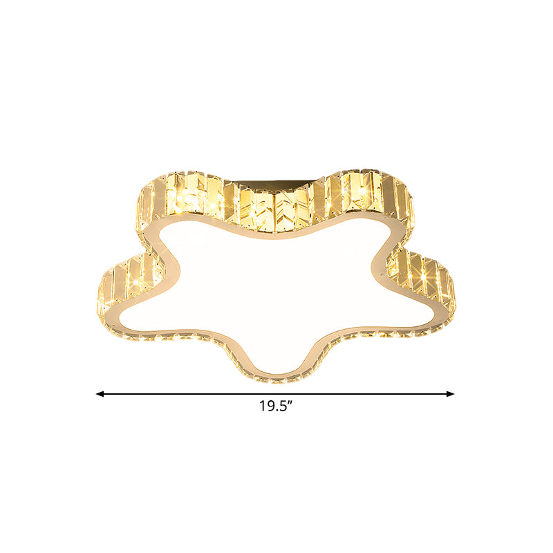 Clear Rectangular-Cut Crystals LED Ceiling Lamp Modern Stainless-Steel Five-Pointed Star Bedroom Flushmount