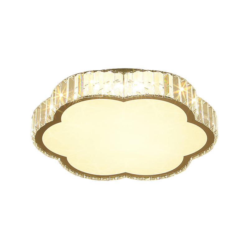 Cloud Clear Crystal Prisms Flush Light Fixture Contemporary Bedchamber LED Ceiling Mount in Stainless-Steel