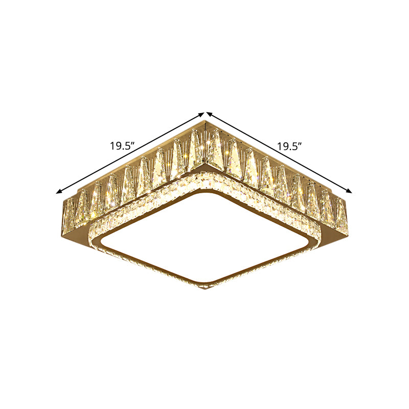 Stainless-Steel LED Ceiling Lighting Modern Clear Beveled Crystal Blocks Square Flushmount Lamp
