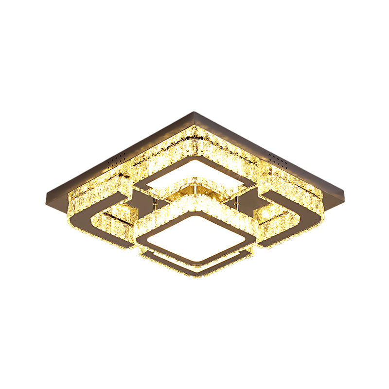 Quadratschlafzimmer Deckenleuchte moderne klare rechteckige Kristalle Edelstahl-LED-LED-Leuchte