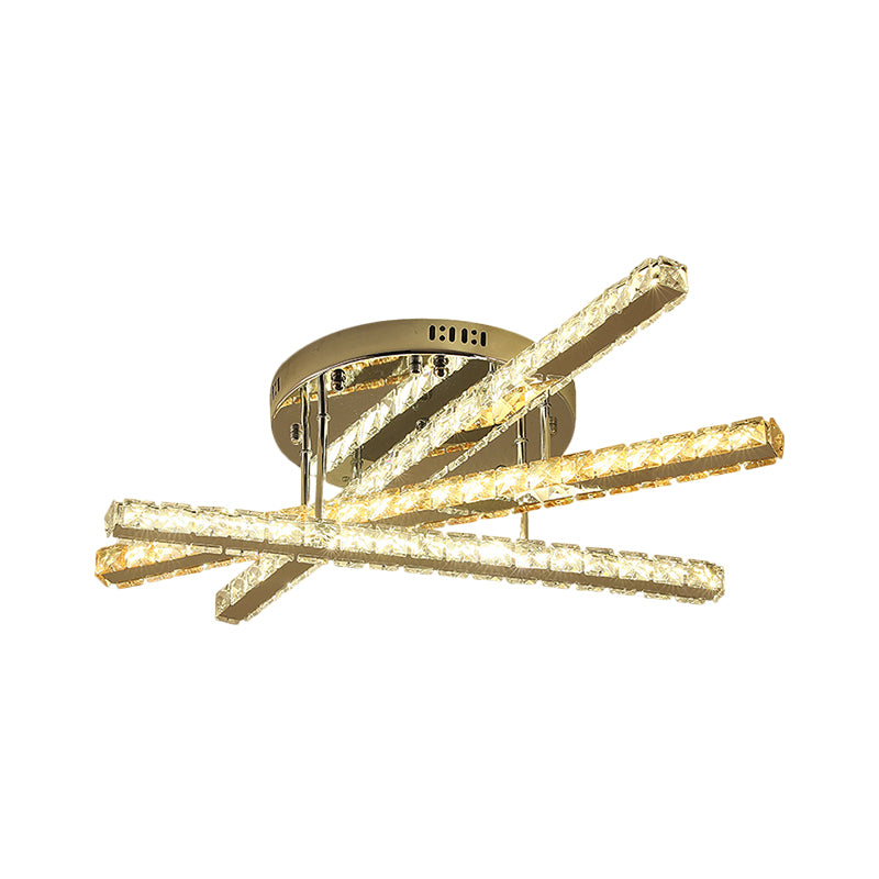 Klares quadratisch geschnittene Kristalle 3 lineare halb flush moderne Bettchamber-LED-LED-LED-Leuchte in Edelstahl