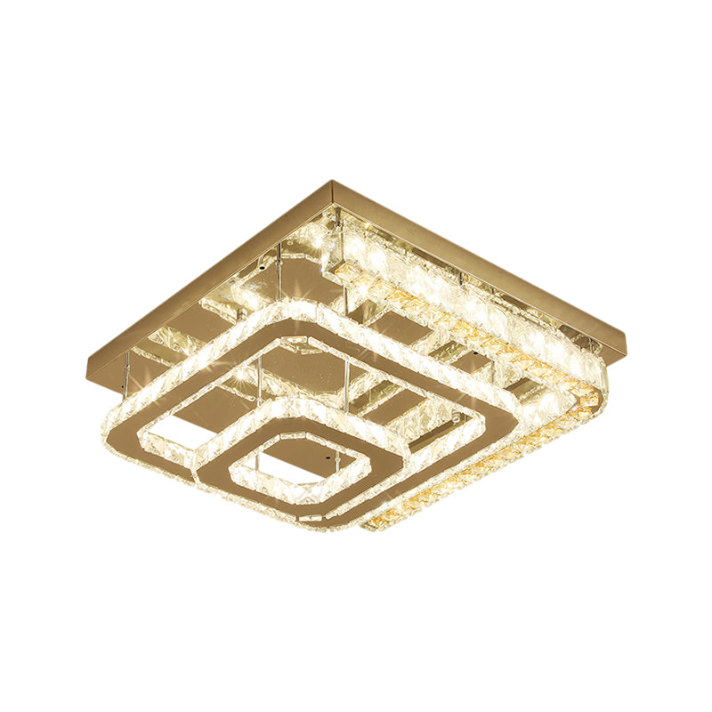 Luz de techo cuadrado de acero inoxidable bloques de cristal transparentes modernos Montaje semi-flush