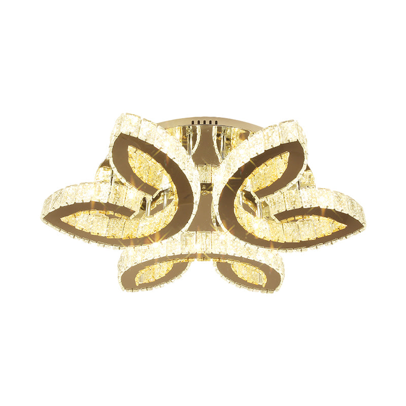 Luz de al ras del dormitorio de hojas Luz de luz contemporánea Cristales de corte rectangular transparente LED de acero inoxidable Semi Flush