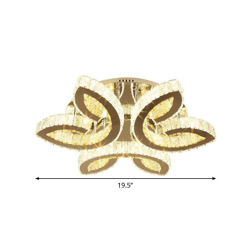 Luz de al ras del dormitorio de hojas Luz de luz contemporánea Cristales de corte rectangular transparente LED de acero inoxidable Semi Flush