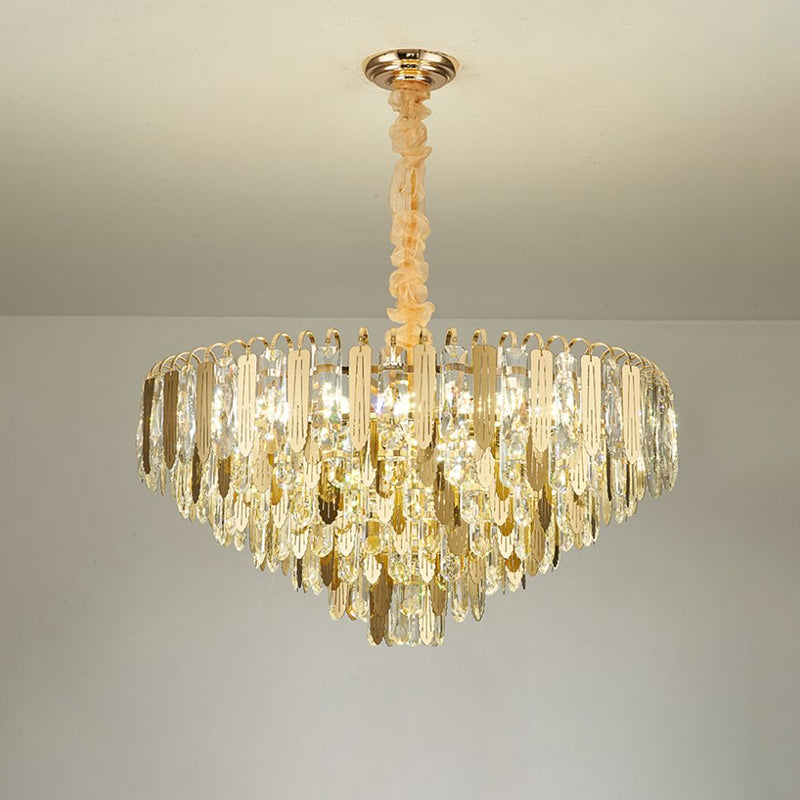 Goud taps toelopend hangende verlichting eigentijdse helder kristal draperen 6 koppen slaapkamer kroonluchter lamp