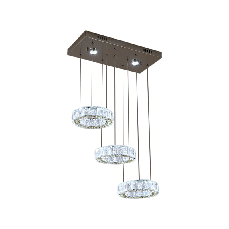 Hedendaagse 3-ring swag hanger licht heldere kristallen LED hangende lampkit in roestvrijstalen
