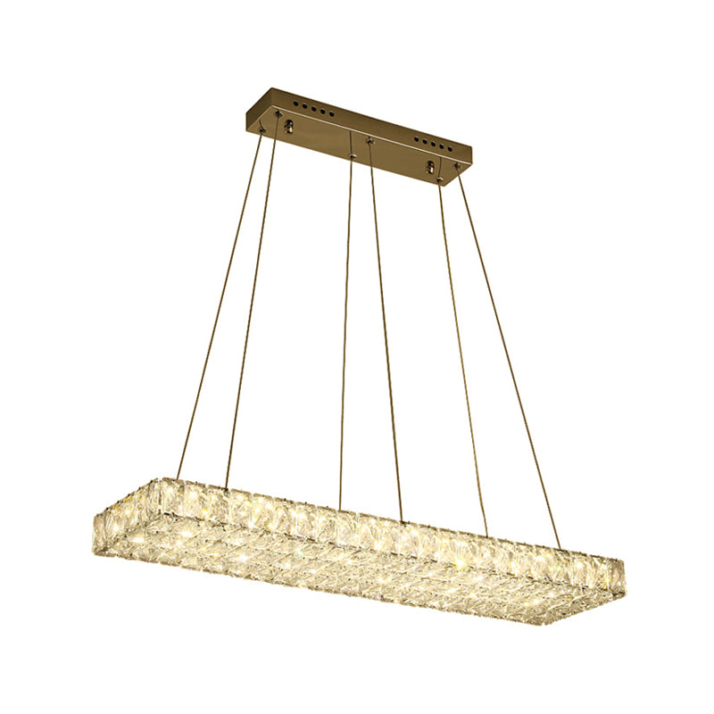LED Island Chandelier Modern Rectangular Clear Crystal Wrapped Hanging Pendant for Dinning Room