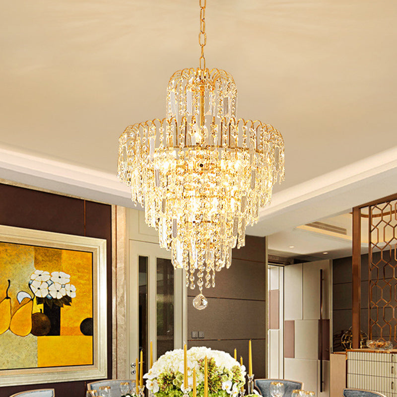 Tapered Chandelier Lamp Modern Hand-Cut Crystal 12"/16" Wide 3/6-Head Gold Suspended Lighting Fixture