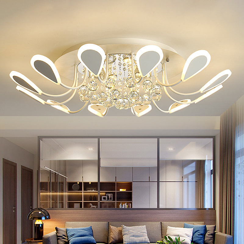 Black/White Teardrop Flushmount Modern Style Bevel Cut Glass 10/12 Bulbs Ceiling Mounted Fixture in Warm/White Light