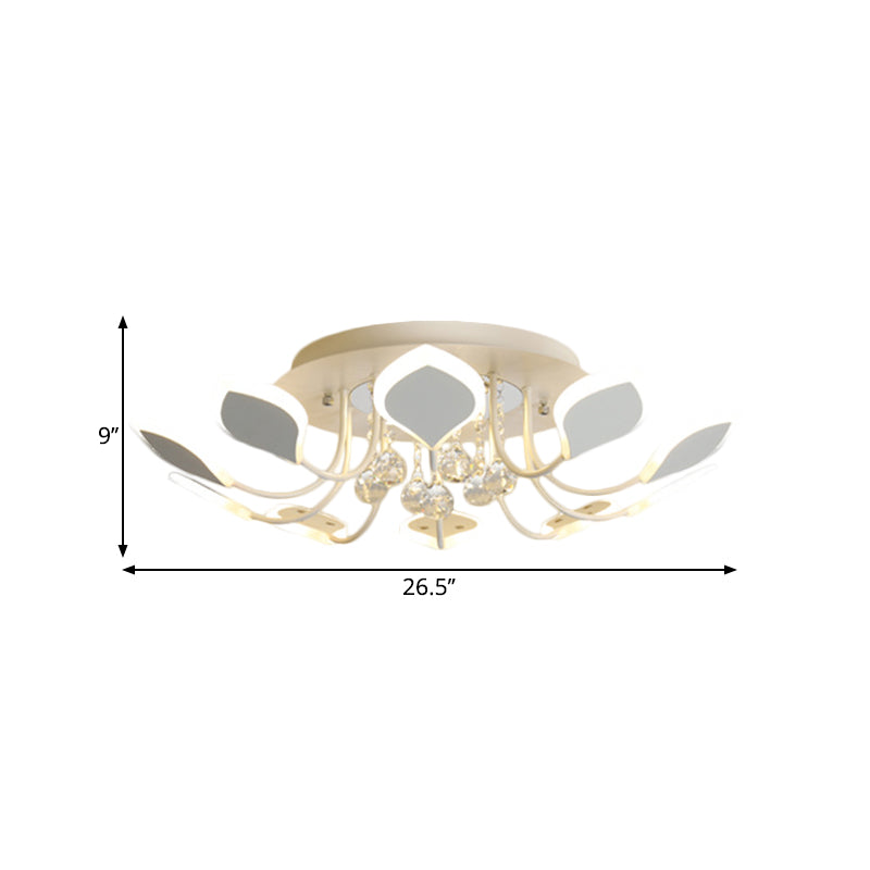 10/12 Heads Parlor Flush Mount Lamp Contemporary Black/White Ceiling Lighting with Raindrop Crystal Shade, Warm/White Light