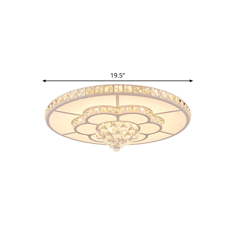Flower LED Ceiling Lamp Contemporary Faceted Crystal Flush Mount Light Fixture in White, 19.5"/23.5" Wide