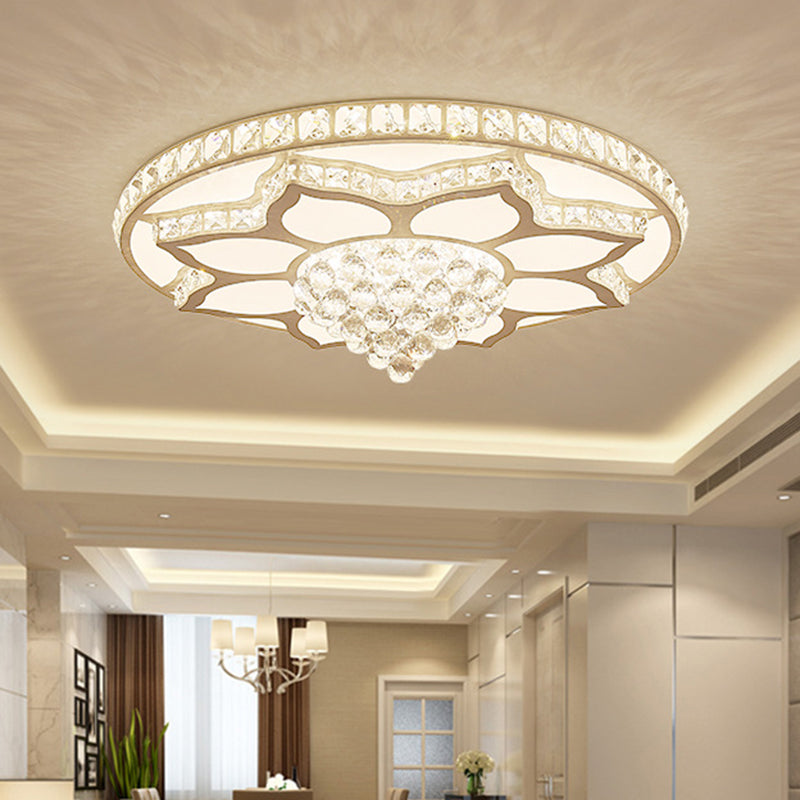 19.5"/23.5" Wide Lotus Flush Mount Modern Cut Crystal White LED Close to Ceiling Lighting Fixture, Warm/White Light