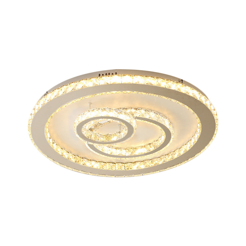 16.5"/20.5" Wide Round Ceiling Lighting Contemporary Clear Crystal LED Bedroom Flushmount in Chrome, Warm/White Light