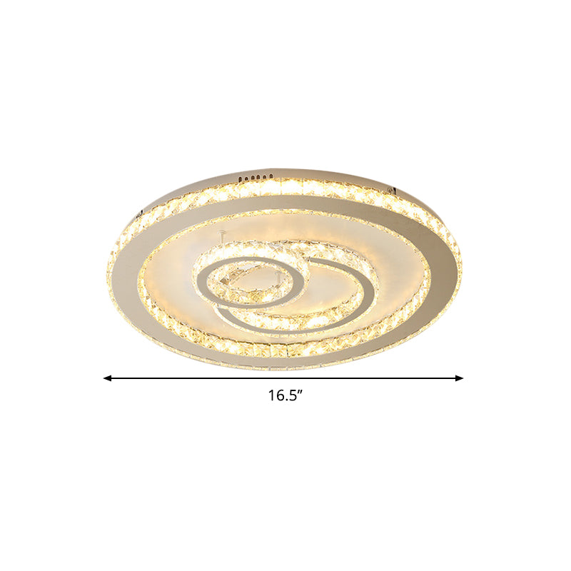 16.5"/20.5" Wide Round Ceiling Lighting Contemporary Clear Crystal LED Bedroom Flushmount in Chrome, Warm/White Light