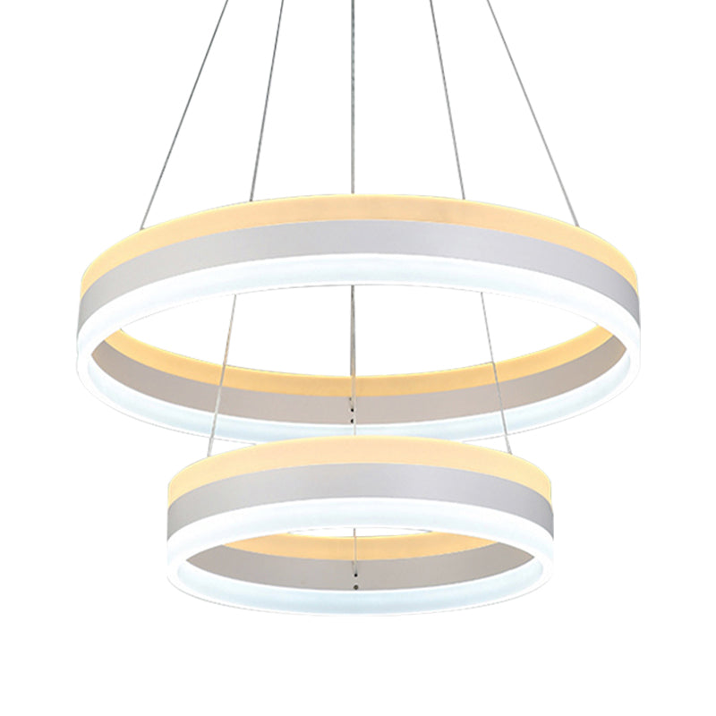 Silver Circular Ceiling Pendant Modern 1/2/3-Light Acrylic LED Chandelier Lighting Fixture