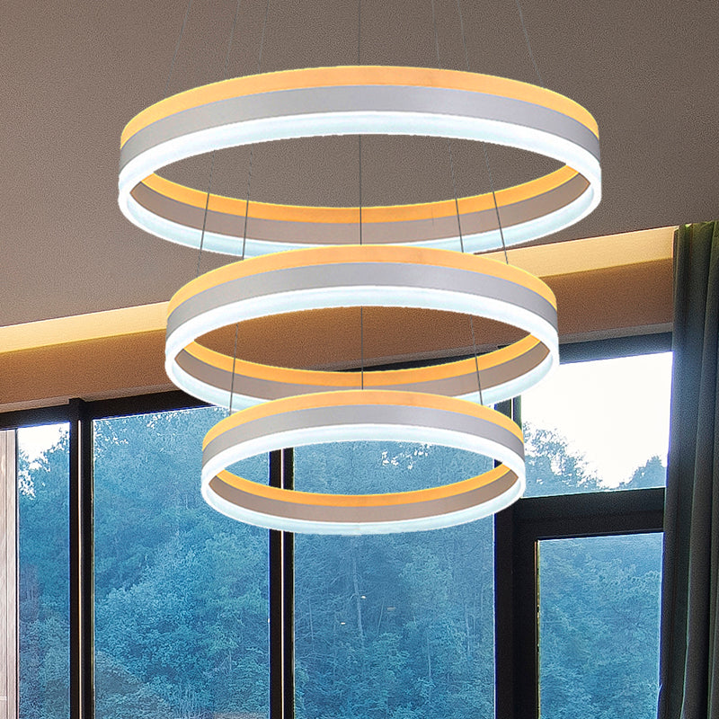 Silver Circular Ceiling Pendant Modern 1/2/3-Light Acrylic LED Chandelier Lighting Fixture