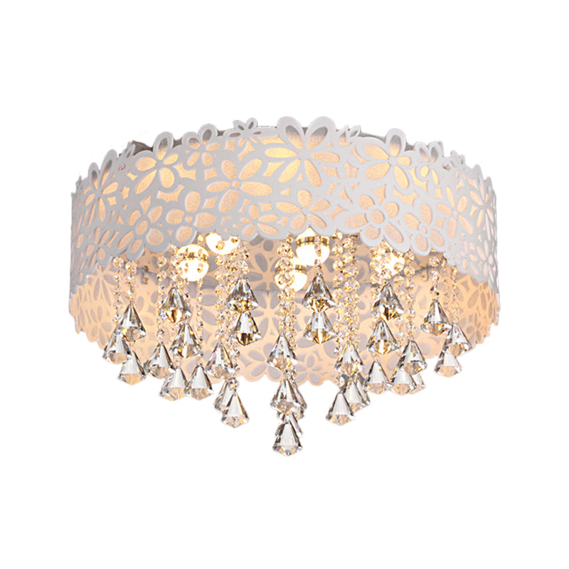 White Conical Ceiling Lamp Contemporary Crystal Drop LED Flush Mount Fixture, Remote Control Stepless Dimming/White Light