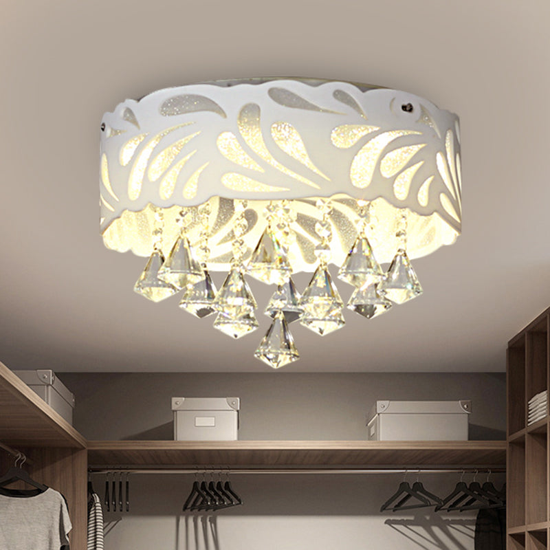 18"/23.5"/12.5" Wide Cone Flushmount Modern Clear Crystal 8/12-Bulb/LED White Ceiling Light Fixture with Drum Shade