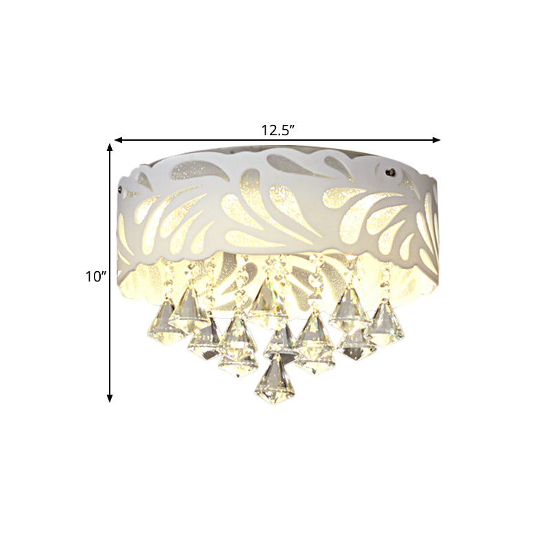 18"/23.5"/12.5" Wide Cone Flushmount Modern Clear Crystal 8/12-Bulb/LED White Ceiling Light Fixture with Drum Shade