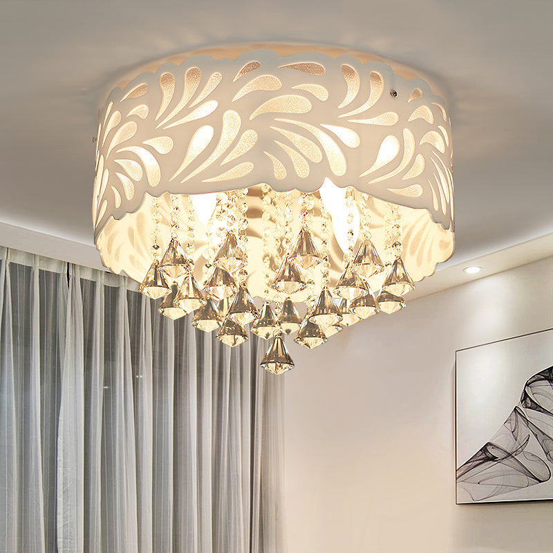 18"/23.5"/12.5" Wide Cone Flushmount Modern Clear Crystal 8/12-Bulb/LED White Ceiling Light Fixture with Drum Shade