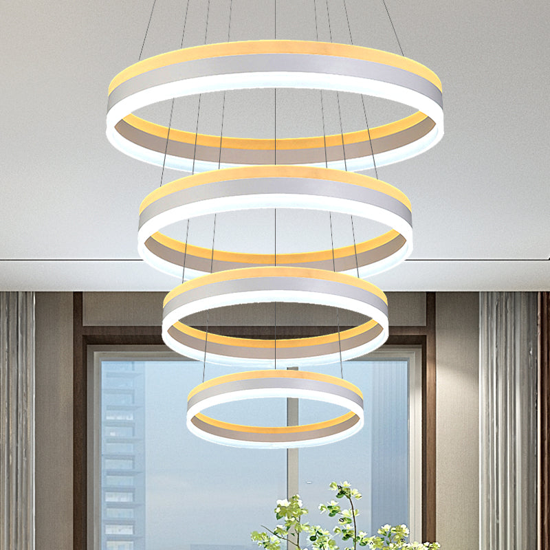 Silver Circular Ceiling Pendant Modern 1/2/3-Light Acrylic LED Chandelier Lighting Fixture