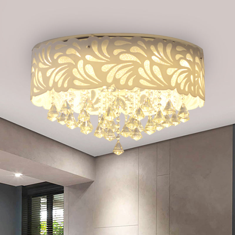 18"/23.5"/12.5" Wide Cone Flushmount Modern Clear Crystal 8/12-Bulb/LED White Ceiling Light Fixture with Drum Shade