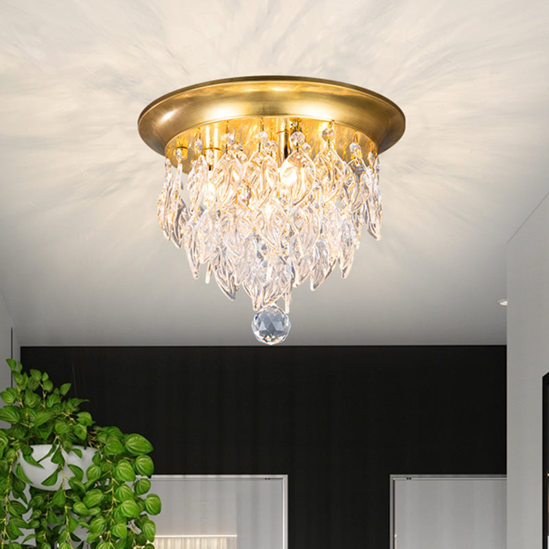 Leave Flush Mount Lamp Modern Style Clear/Clear and Blue/Lake Blue Crystal 4 Bulbs Sleeping Room Ceiling Light in Gold