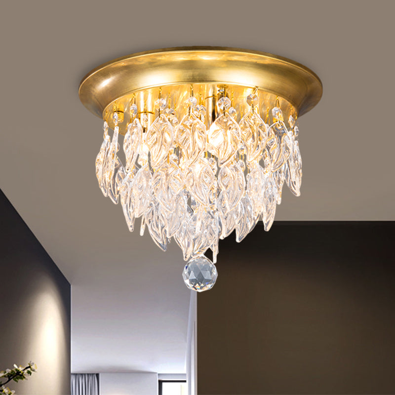 Leave Flush Mount Lamp Modern Style Clear/Clear and Blue/Lake Blue Crystal 4 Bulbs Sleeping Room Ceiling Light in Gold