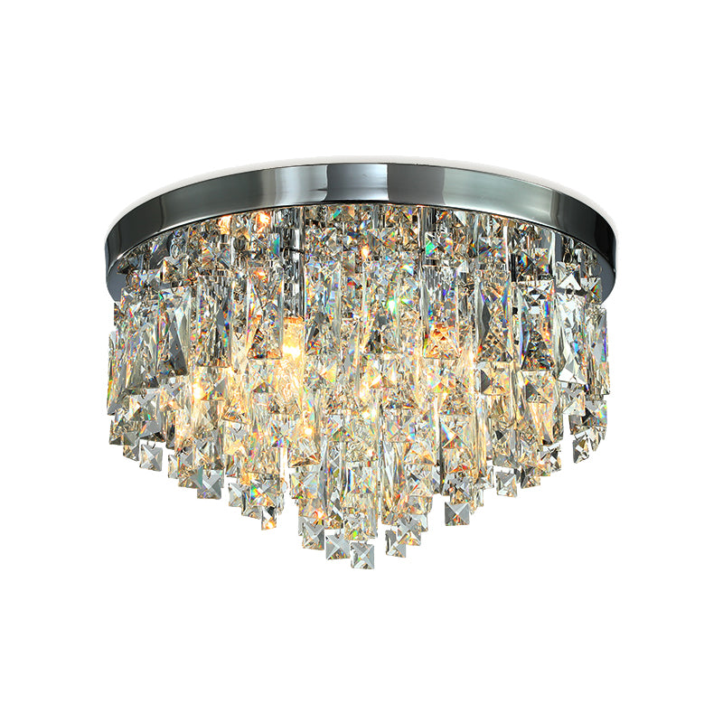 12"/18" Wide Modern Conical Ceiling Lamp Crystal Block 4/6-Bulb Flush Mount Lighting Fixture in Chrome