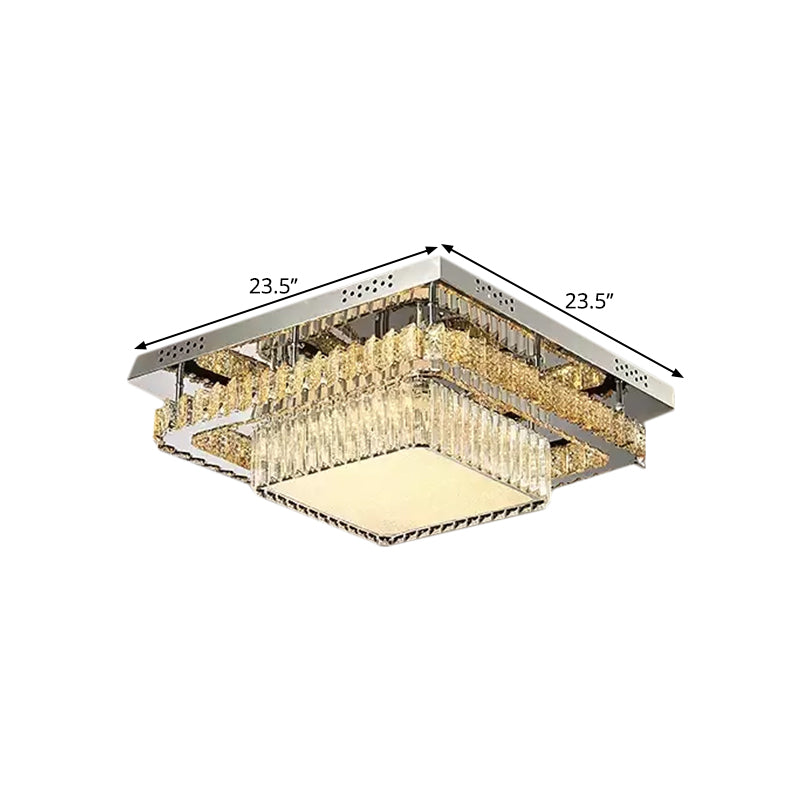 Chrome Round/Square Ceiling Lighting Contemporary Crystal Block LED Flush-Mount Light Fixture