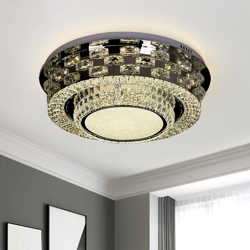 Chrome Round/Square Ceiling Lighting Contemporary Crystal Block LED Flush-Mount Light Fixture