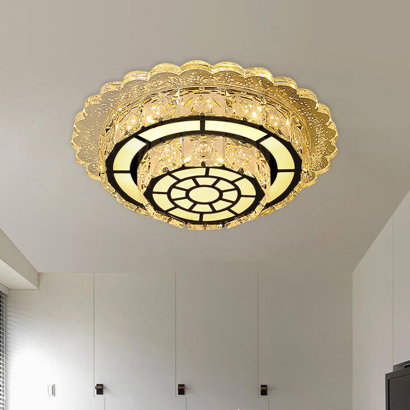 Round/Square Flush Light Fixture Modern Hand-Cut Crystal LED Chrome Ceiling Flush Mount for Balcony